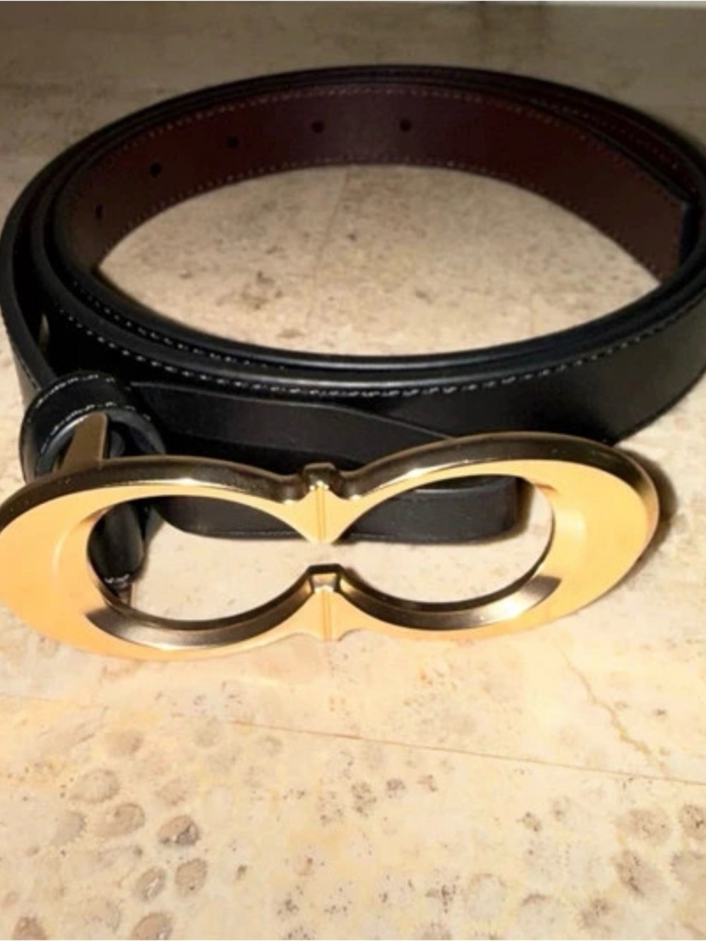 NWOT Women’s Coach Black Leather  Belt with Gold Double-Loop Buckle size XL